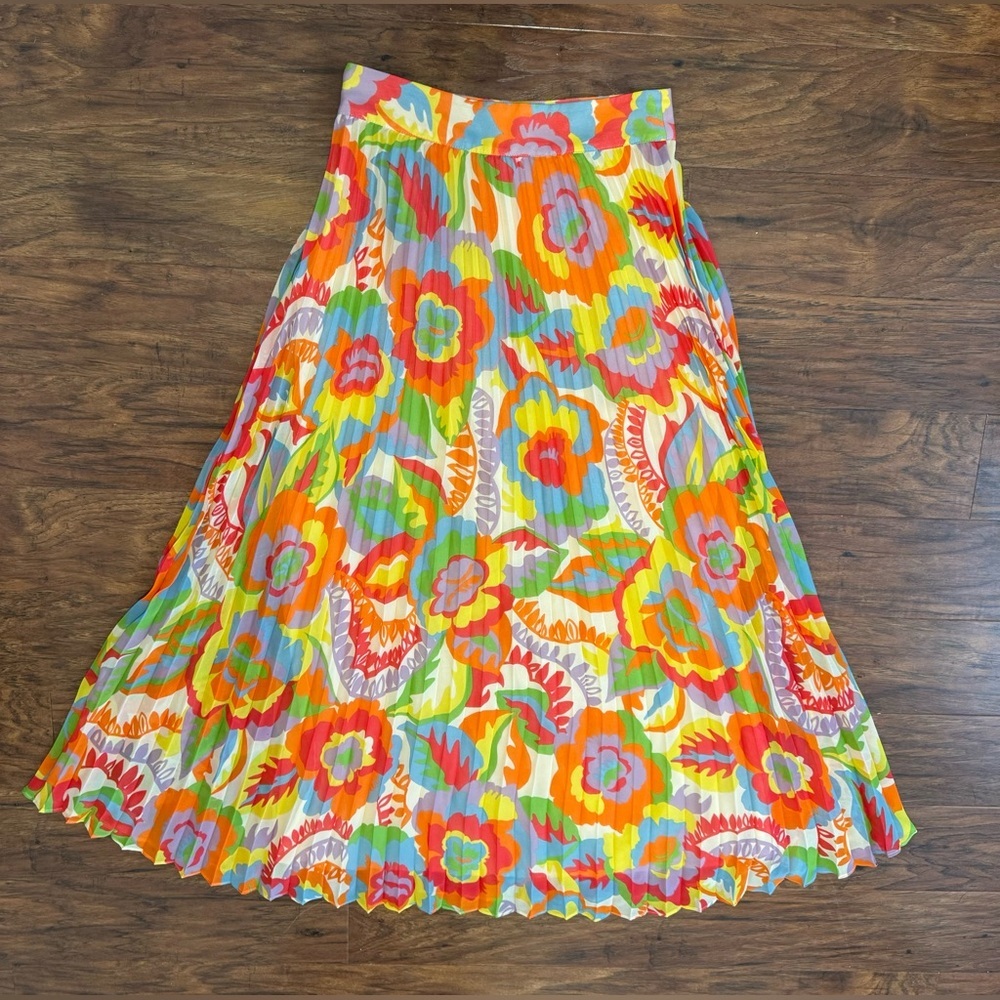 Sezane Dilo Jupe 70s Floral Pleated Midi Skirt Bright Artsy Boho Sz FR 36 US SM - Picture 2 of 9